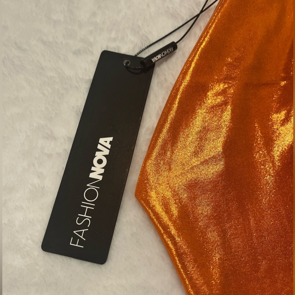 Fashion Nova Short Temper Metallic Mini Dress - Orange - Size M - Picture 5 of 8